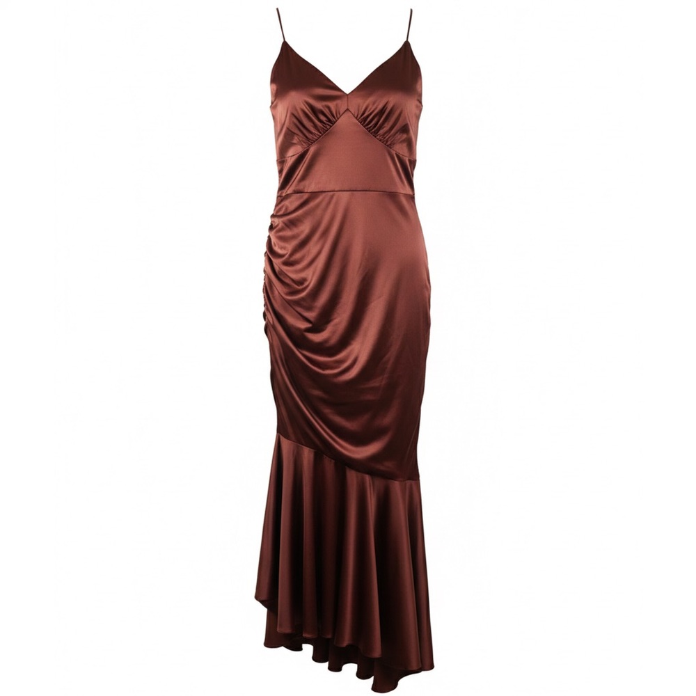 Cinnamon Asymmetric Satin Dress with Spaghetti Straps - Size 18 - David's Bridal - Picture 2 of 8
